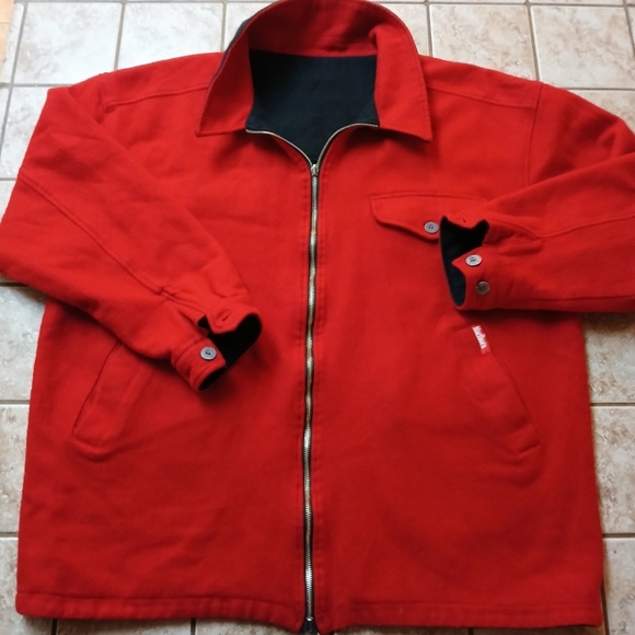 #0237 Mens Reversable Big Red Like Wool Material Marlboro Zip-Up Jacket - Picture 1 of 16